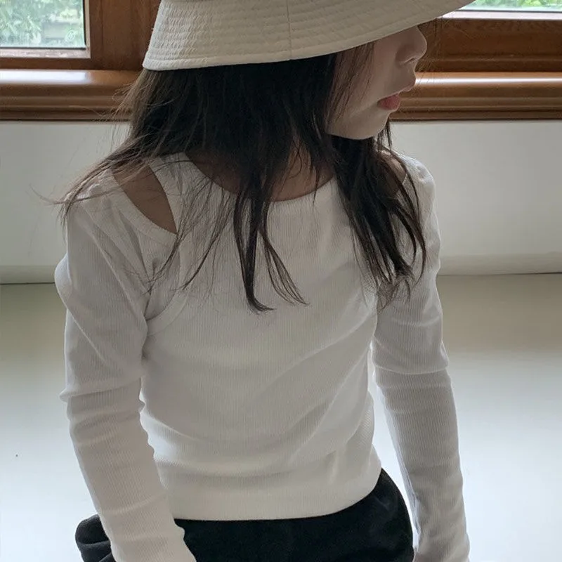 Knitted Two Piece Top 2025 Girl Spring Autumn Clothes Girls Clothing 6 7 Years 10 12 From 11 Old Kids Long Sleeve T-shirt 4 8 9