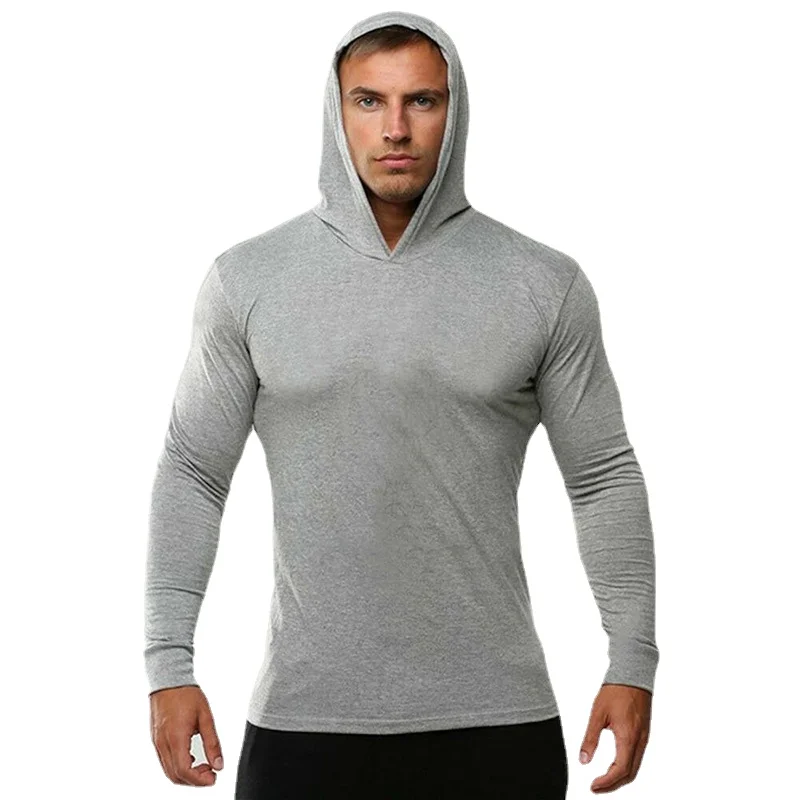 Neue einfarbig Mode Herren Langarm Hoodie Baumwolle Fitness Bodybuilding Slim Fit Sweatshirts Gym Freizeit Sport T-Shirts