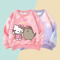 Pusheens Girls Kawaii Hoodies Kids Spring Autumn Sweatshirt Anime Cat Pullover Fashion Tops Long Sleeves Children Clothes Gift