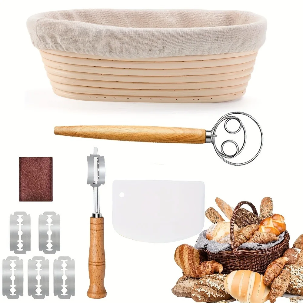 11pcs Bohemian Bread Proofing Basket Set Oval Rattan Sourdough Fermentation Basket Kitchen Baing Tools for Baking Lovers Gifts