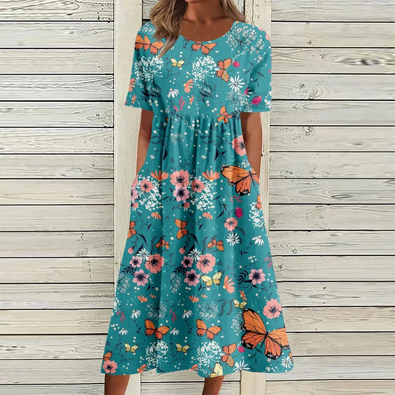 

2024 Women's 3d Flowers Printing Dress Summer O-Neck Shorty-Sleeved Elegant Bohemian Dress Female Loose A-Line Casual Dresses