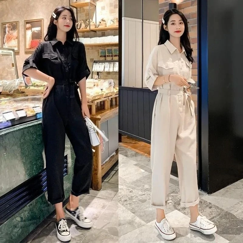 

Summer 2026 New Arrival Women Hong Kong Style Workwear Jumpsuit Petite Wide Leg Casual Long Length Fashionable Jumpsuit