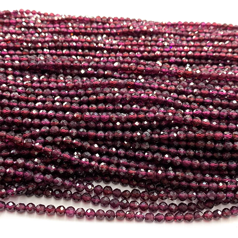 Veemake Red Purple Garnet Natural Gemstones DIY Necklace Bracelets Earrings Faceted Small Round Beads Almandite Pyralmandite