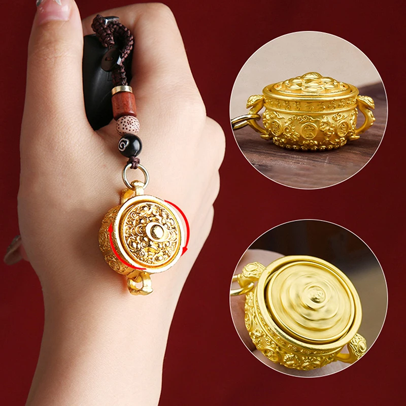 Twelve Zodiac Imitation Brass Rotating Treasure Bowl Keychain Lucky Hanging Pendant Decoration for Men Women Car Key Accessories