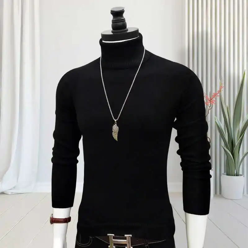 

Men's Knitted Sweater High Collar Slim Fit Elastic Warm Base Layer irt Casual Sle Color Versatile Autumn Winter Top