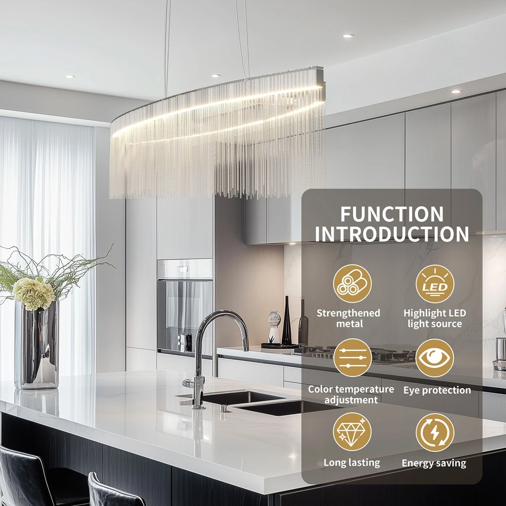 شرابة ألومنيوم خطية عبارة عن ثريا ديكو، ثريات مطبخ LED فوق الطاولة، تركيبات إضاءة معلقة لغرفة الطعام وغرفة المعيشة #3