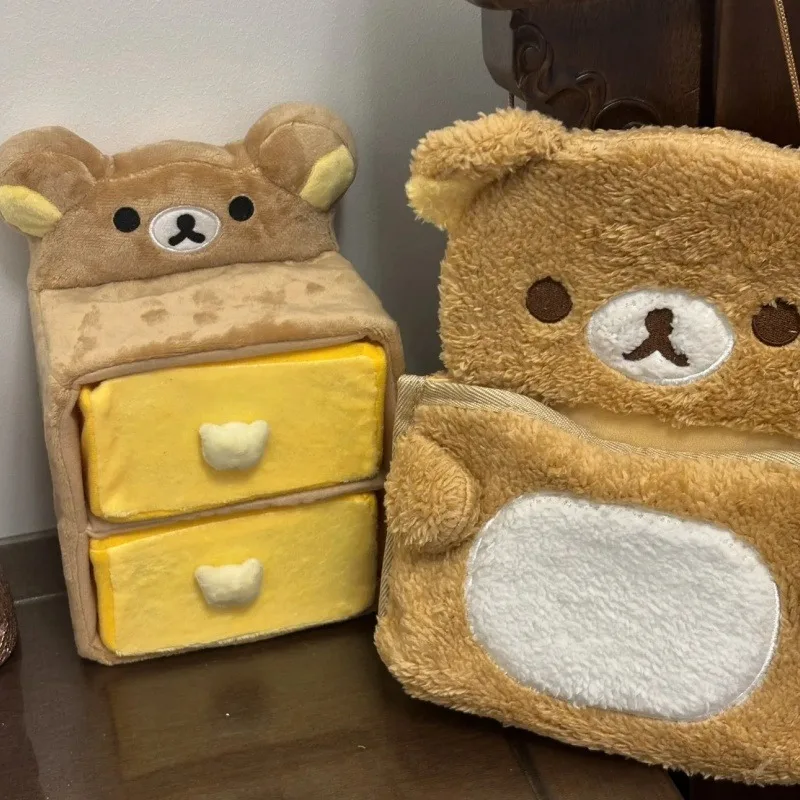Новый 28x18 см милый плюшевый шкаф для хранения кукол Rilakkuma, украшения для спальни для девочек, мультяшный пушистый настольный ящик для хранения ювелирных изделий, косметики