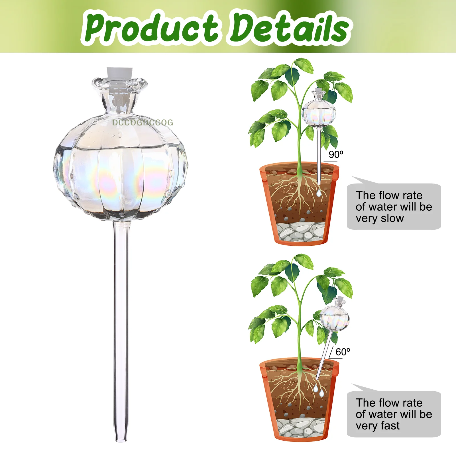 6 قطعة كبيرة قزحي الألوان الزجاج مصنع سقي لمبات الزجاج الشفاف قطرات المياه النباتية الملونة زهرة شكل مصابيح السقي الذاتي السيارات #3