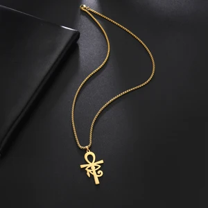 Liebe Viking Auge des Horus Ägypten Ankh Cruz Halskette für Männer Frauen religiöser Anhänger Vintage Gold Farbschmuck 8 Hauptverkauf Halskette Stahl Auge des Horus - №7
