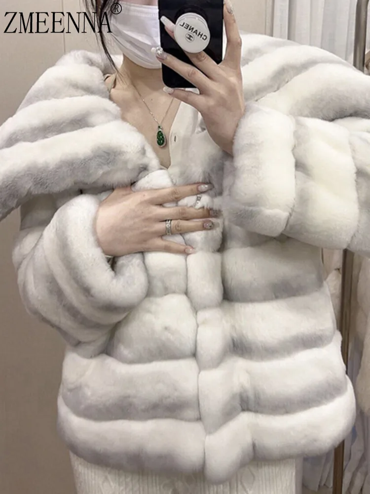 

ZMEENNA Luxurious Womens Faux Fur Coat Winter Warm Long Sleeve Outwear Elegant Soft Jacket For Casual Style ZM3929