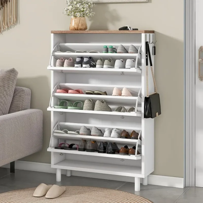 

Storage Cabinet with 3 Flip Drawers Freestanding Cabinet for Entryway, Narrow Hidden Organizer Rack Tipping Bucket