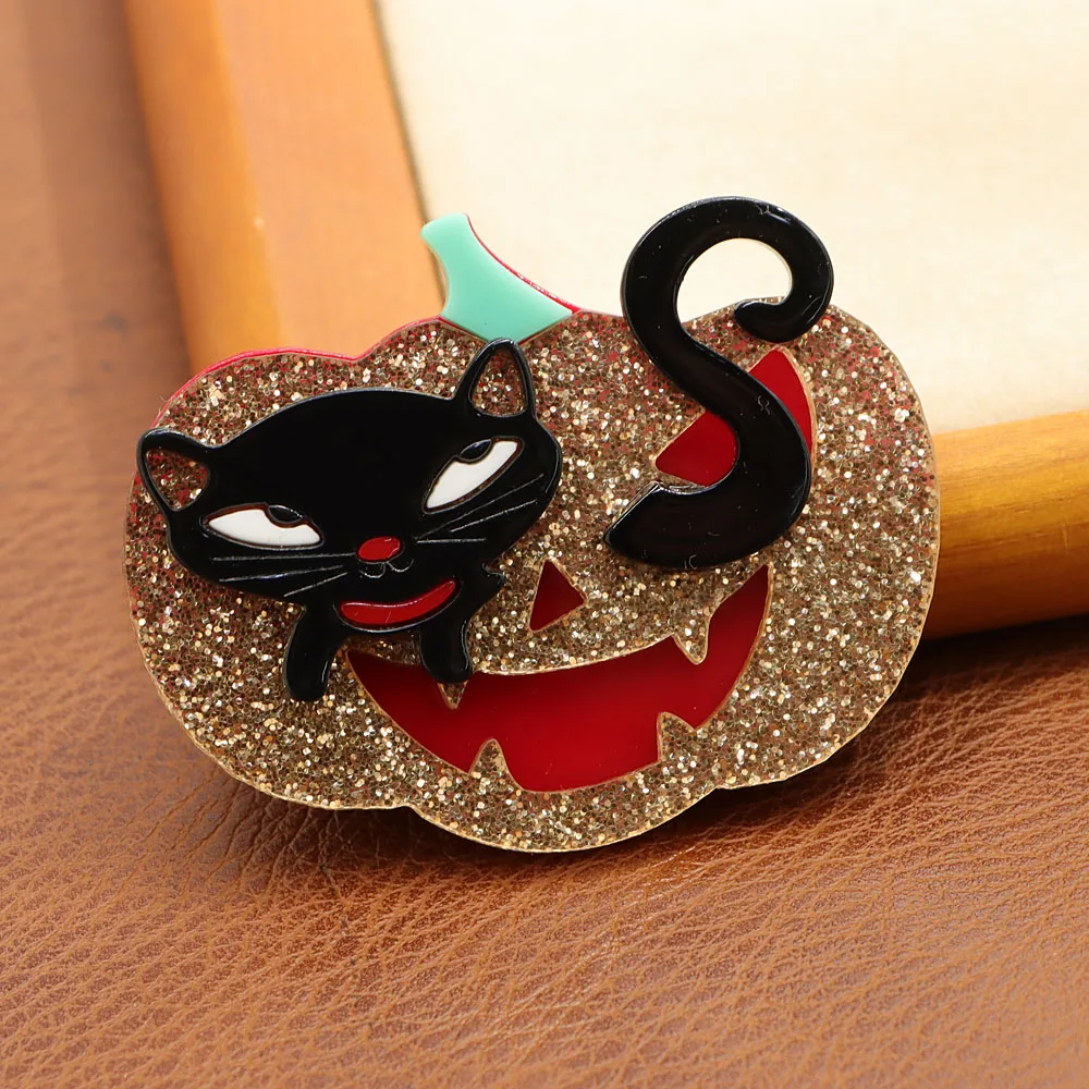 CINDY XIANG Acrylic Halloween Girl And Cat Brooch Fashion Jewelry