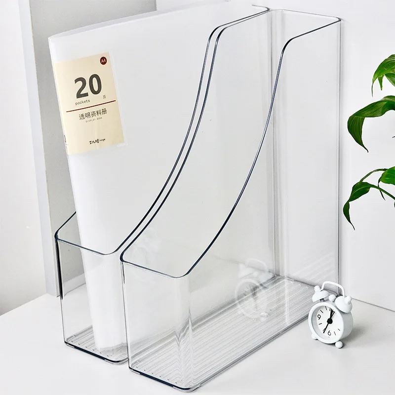 Minimalist Clear Plastic Office Desk Magazine Organizer with Single Slot for File and Book Storage