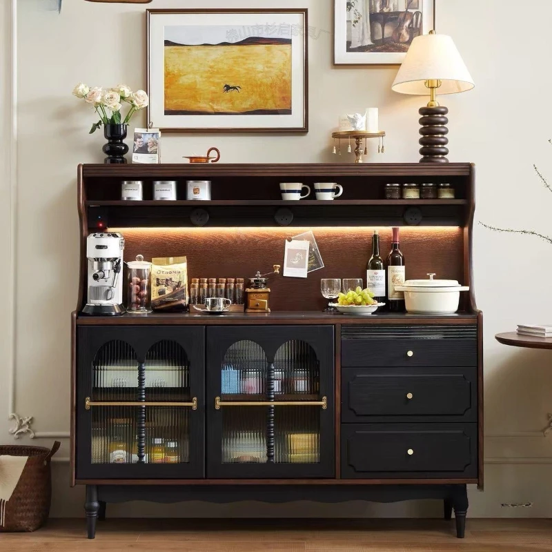 

French retro solid wood dining side living room against the wall integrated rock slab medieval storage kitchen American locker