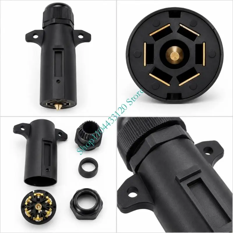Trailer Electrical Adapter Connector with 7-Pin Layout, 12V Wiring Application, and Two Mounting Points with Attachment Holes