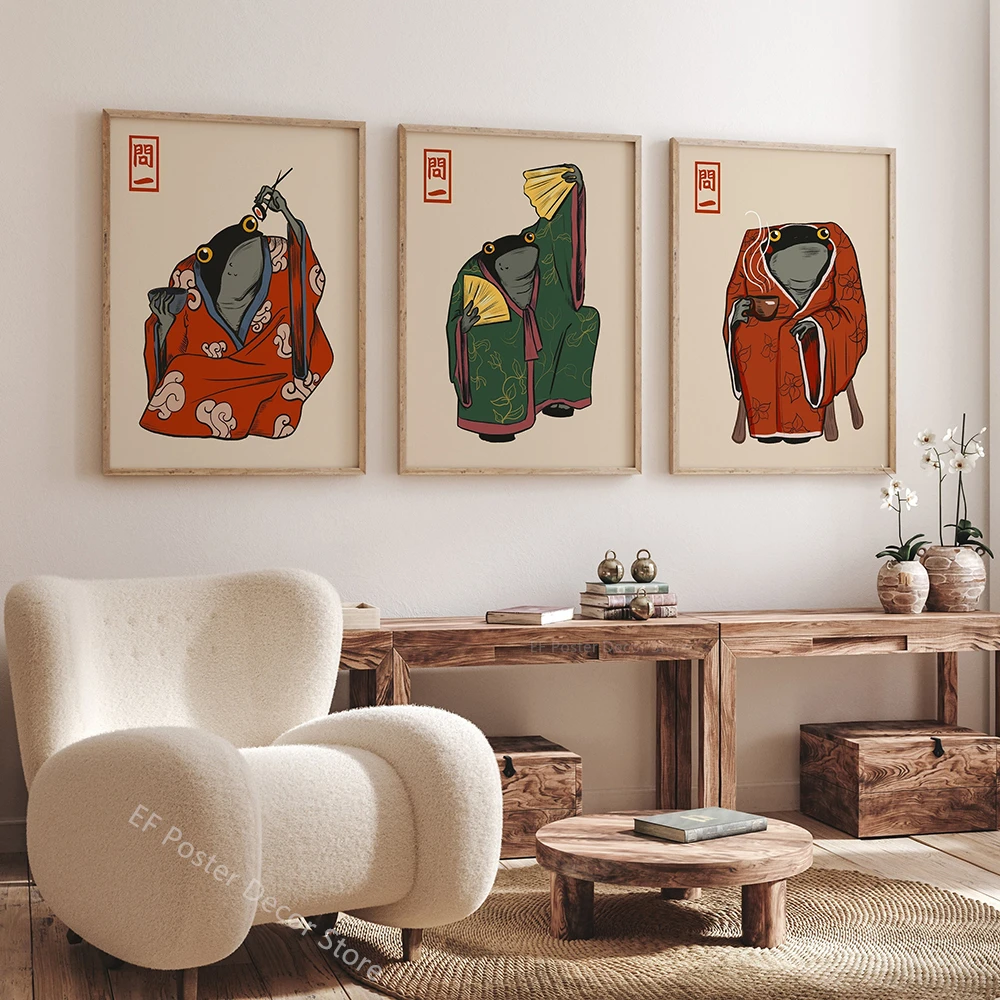 Japońska Żaba Plakat Śmieszne Żaby Estetyczne Wydruki Zwierzęta Pokój Dom Klub Przedpokój Wystrój Sztuka Malarstwo Ścienne Matsumoto Hoji Artwork — zdjęcie 3