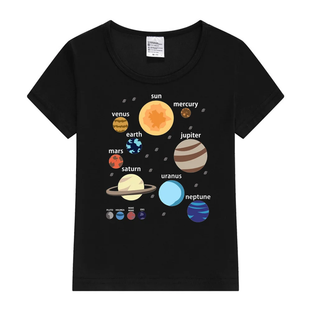 Solar System Planets Earth & Sun Design Cotton Kids T-Shirt Kawaii T-Shirt Kids Summer Short Sleeve Tees CartoonAnimalBoysGirls