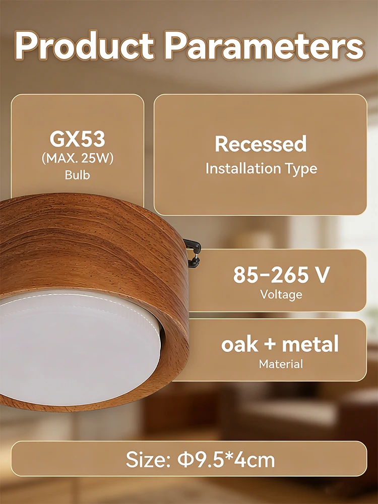 Wood Grain Lamp 180-265V Recessed Downlight Round Leds Panel Light Spotlight for Living Dining Room Balcony Bedroom Lamp Home