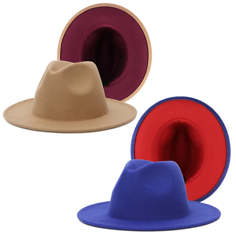 Classic Wide Brim Fedora Hats Two Color Patchwork Top Hat Casual Felt Hat Panama Trilby Hat Church Hat
