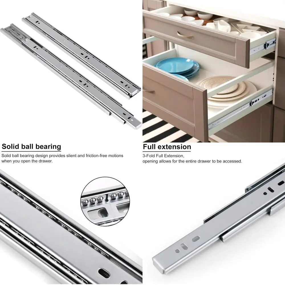 

Full Extension Soft Close Slides 20 Inch for 6 Pairs Cabinets - Ball Bearing Drawer Rails with Nickel Finish, Home Hardware Acce
