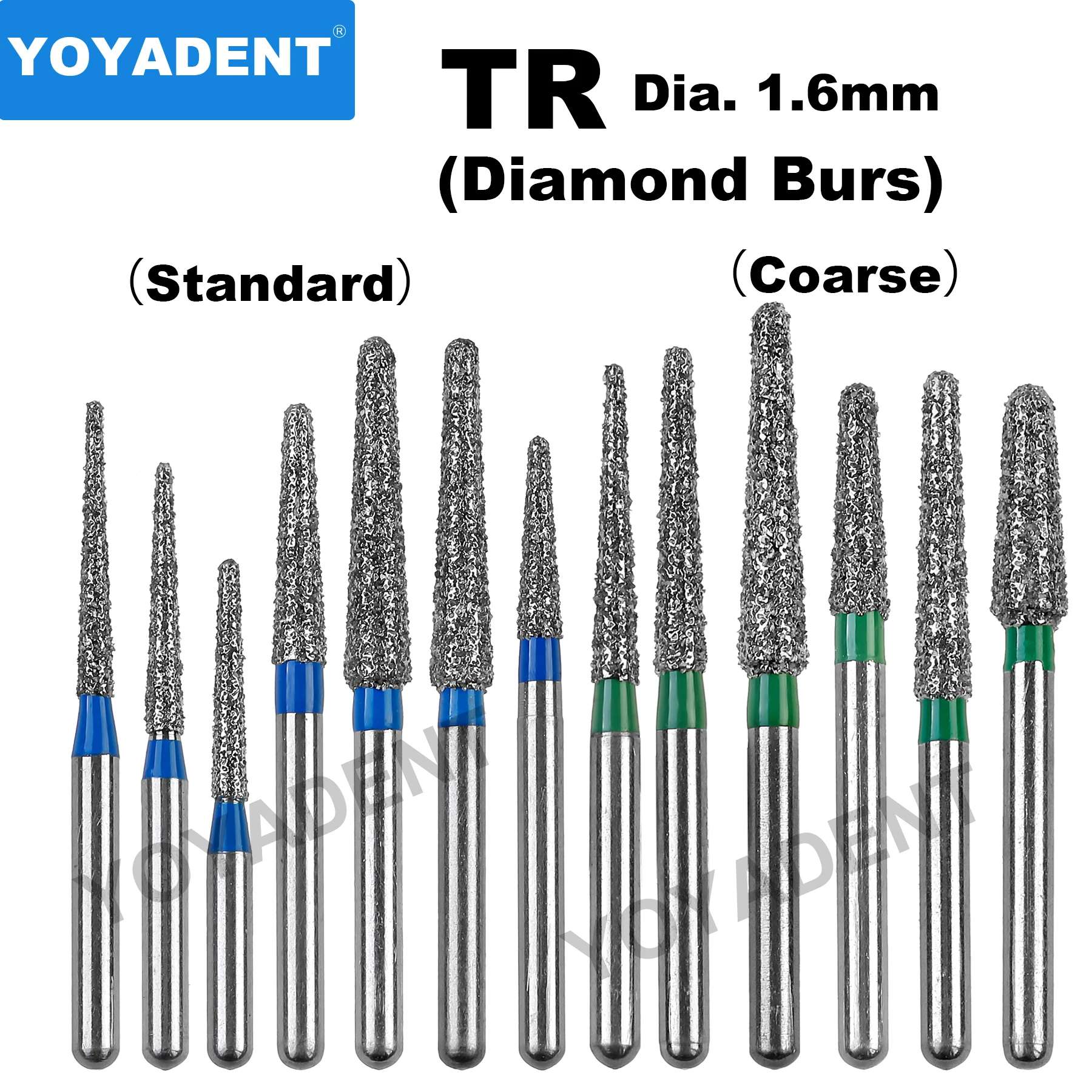 TR Type Dental Diamond Burs Dentistry Drills Dental Burs for High Speed Turbines Dental Lab Polishing Dia.1.6mm 10Pcs/Pack