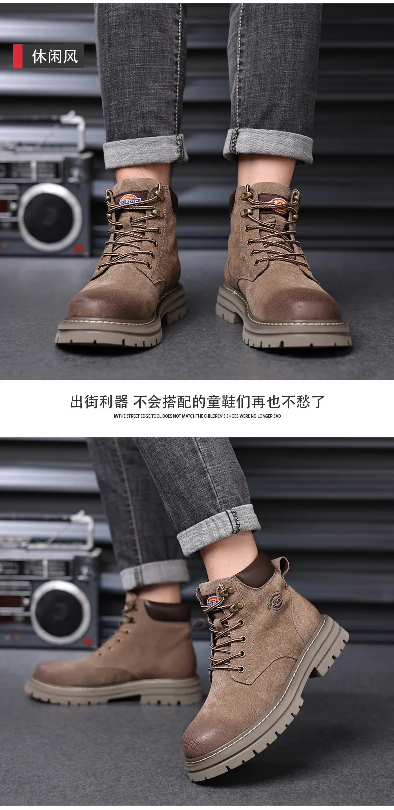 Echtes Leder Herrenstiefel Outdoor Freizeitschuhe für Männer Plateaustiefel Knöchelstiefel Hochwertige Herrenschuhe Männliche Motorradschuhe – Detail 15