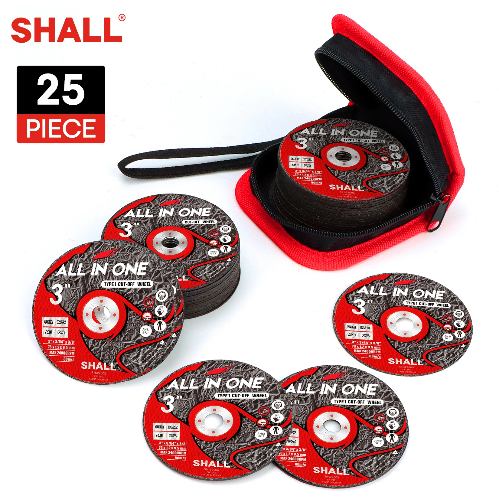 SHALL 25 Piece Cut Off Wheels 76 x 1.2 x 9.5mm Ultra Thin Cutting Wheel with Pouch for Angle Grinder & Cut-Off Tools