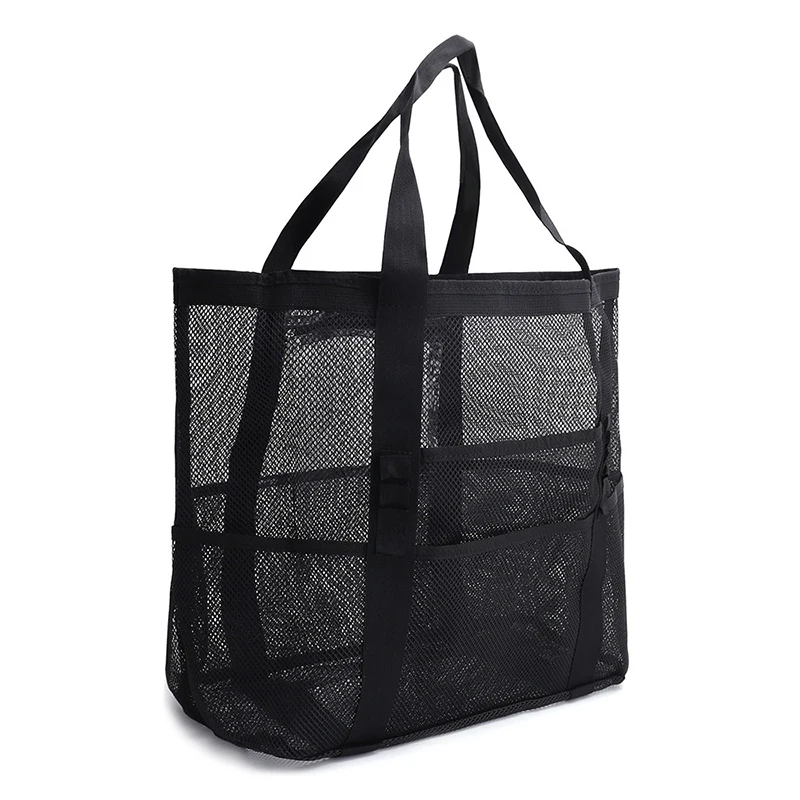 Bolsa portátil de grande capacidade feminina, sacola de malha transparente, leve e versátil, bolsa de ombro de praia