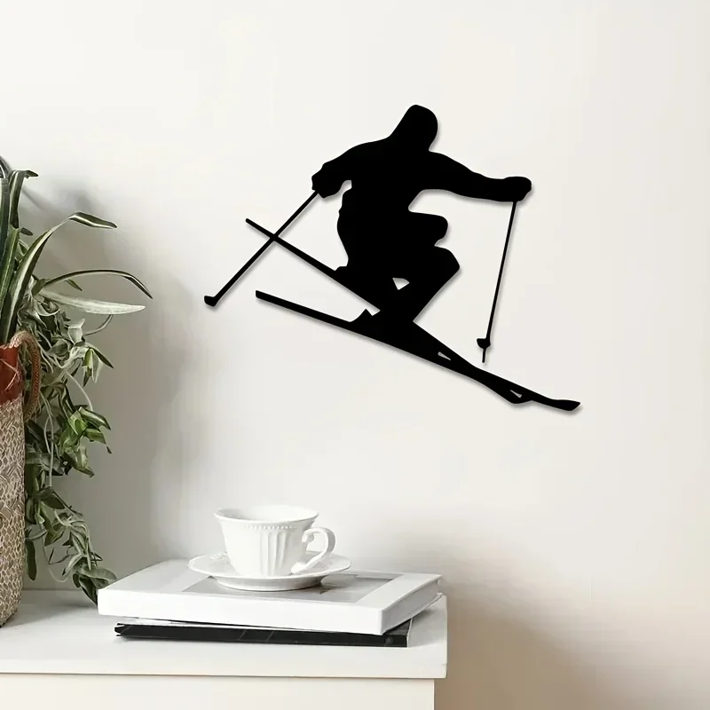Art Deco Limited Edition Skiing Athlete Metal Wall Art - Dynamic Ski Silhouette Design, High-Quality Metal Wall Decor【2D Flat】