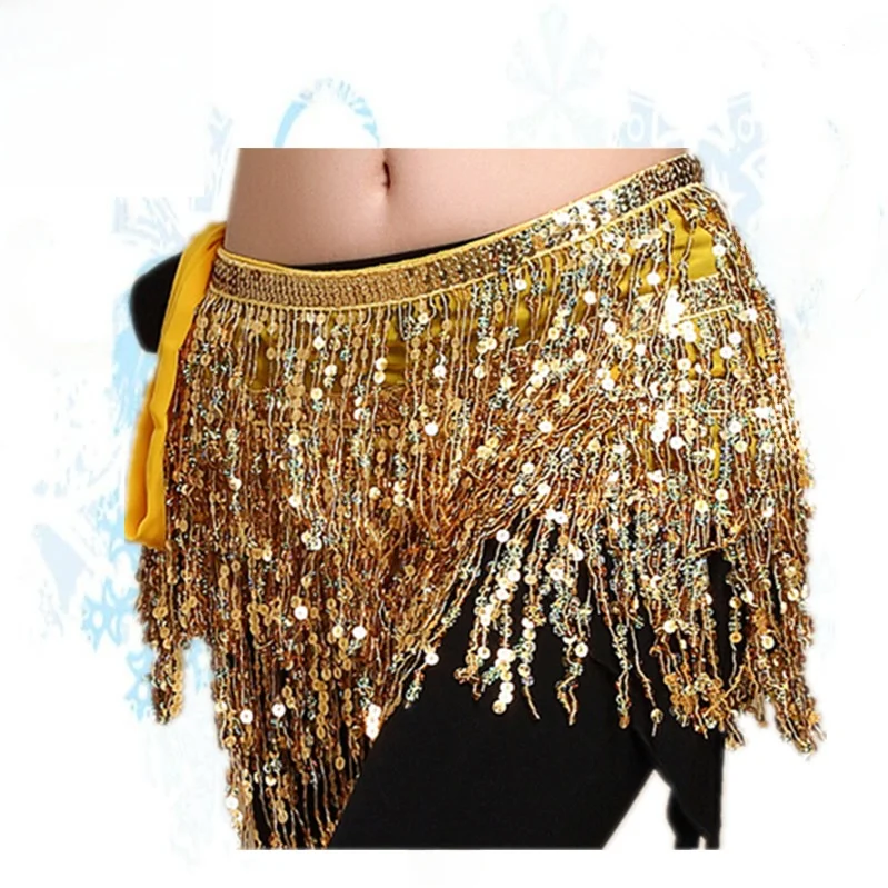 Halloween Belly Dance Performance Costume Sequin Tassel Butt Towel Bead Waist Chain Dance Waist Towel Bright Sparkle