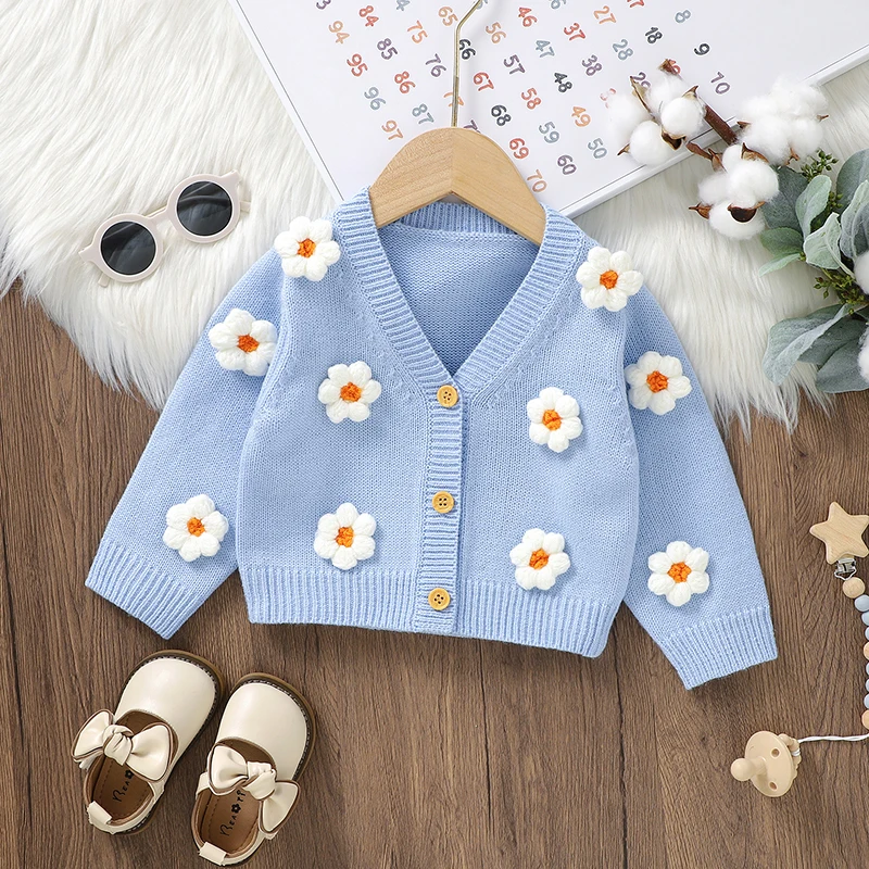 Baby Sweater Long Sleeve Autumn Newborn Girl Cardigan Fashion Cute 3D Flowers Infant Kid Clothing Knitted Cartoon Tops Outerwear