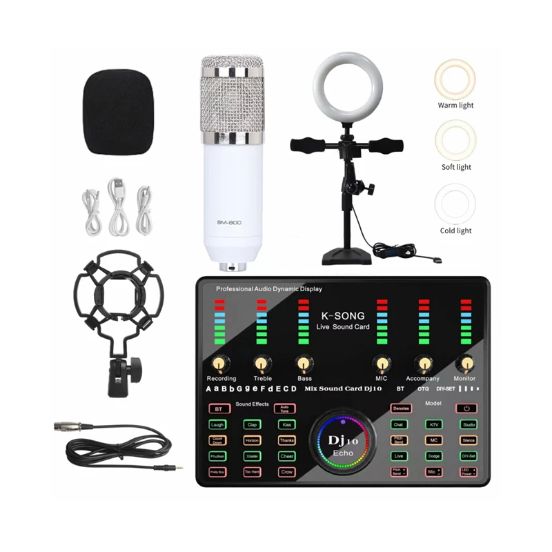 

New Arrival bm800 Set DJ10 K Song Sound Card External Recording BM800 condenser microphone with Desk LED Filling Light