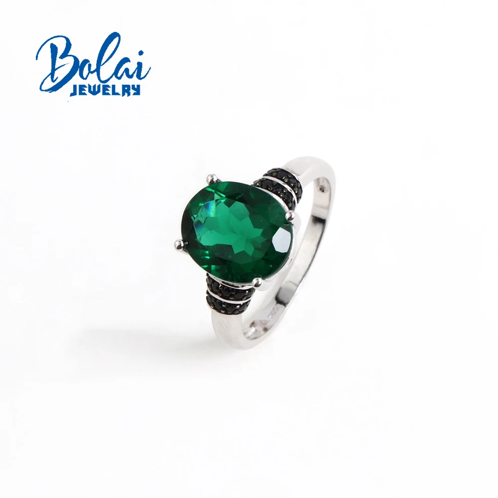 

925 sterling silver ring big stone Created oval 10*12mm emerald nano Vintage fine jewelry for Ladies' Wedding Banquets Gift