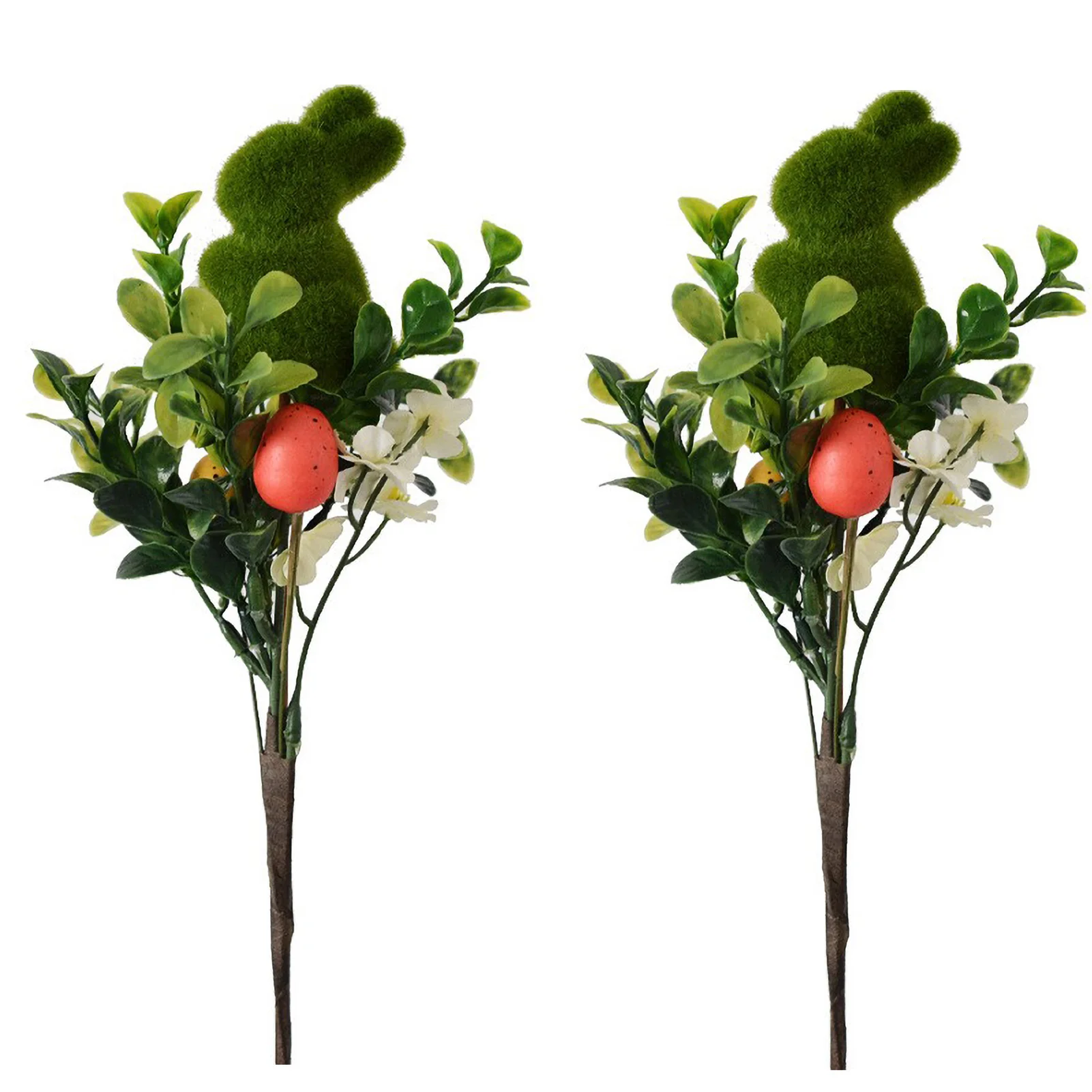 

2Pcs Easter Foam Colorful Egg Rabbit Branches Simulated Green Leaf Cuttings Egg Skewers Easter Flower Arrangement Ornaments