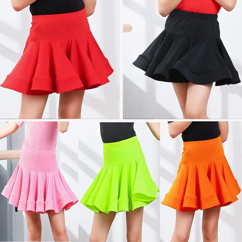 

Child Girls Latin Skirts Ballroom Salsa Cha Cha Competition Costume Adults Kids Practise Dancing Clothing Wear With Underpants