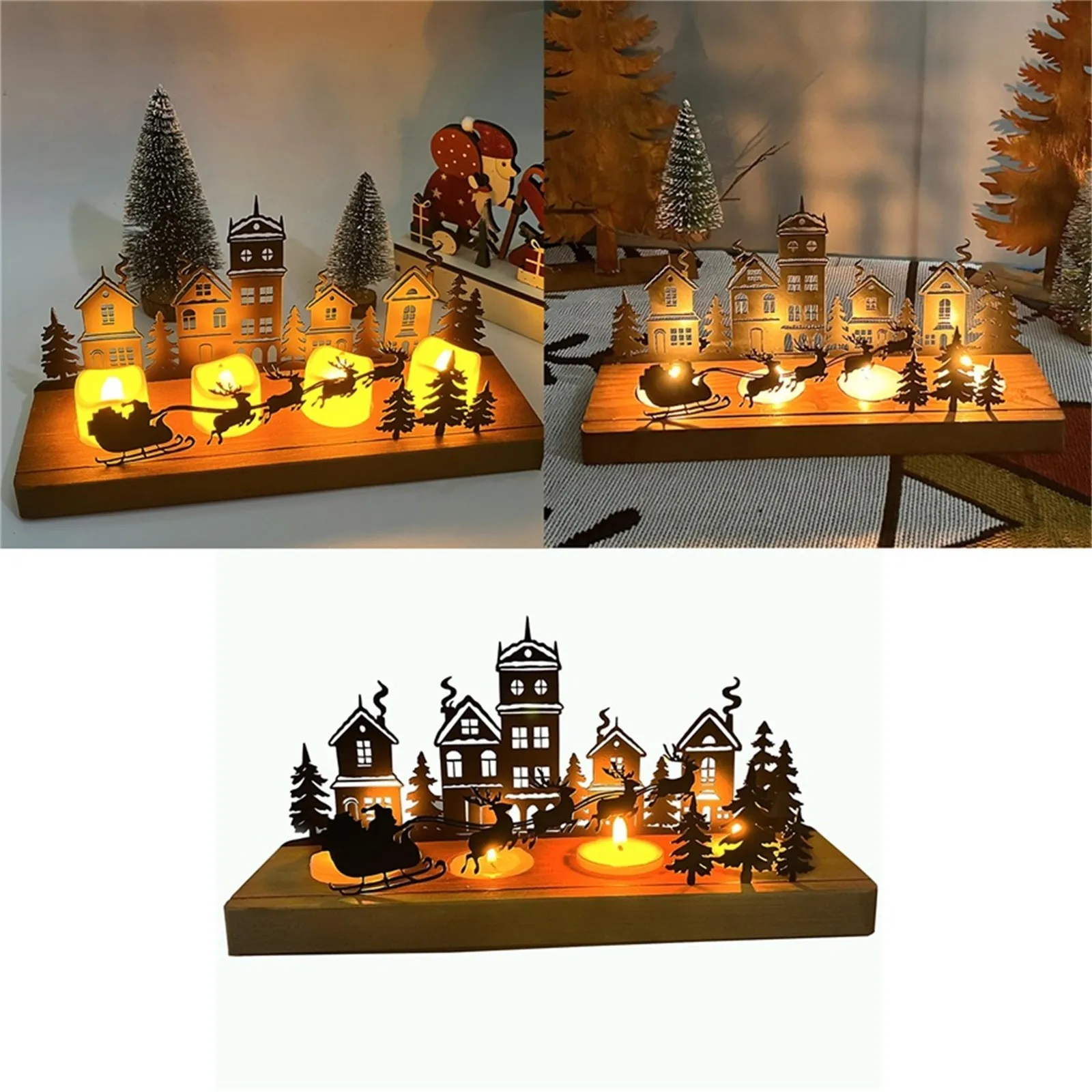 Advent Candle Christmas Supplies Holder Advents Wreath Tea Light Holder Xmas Candle Tray Metal With Wooden Design Table Decor