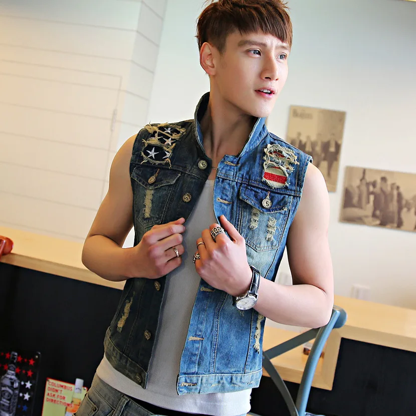 

2024 Men's New Slim Fit Denim Vest Ripped Leisure Vest