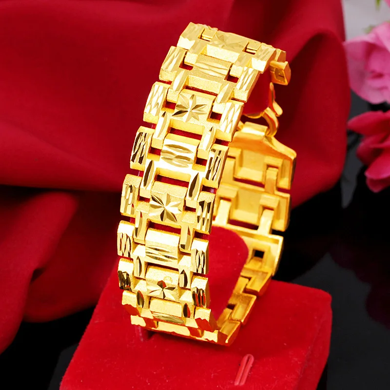 

Luxury 18K Gold Bangles for Unisex Wedding Engagement Fashion Jewelry Widen Watch Chain Bracelet Not Fade Fine Jewelry Gifts