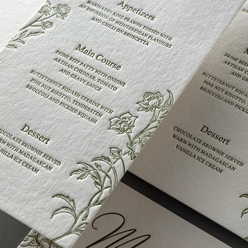 Custom Luxury Wedding Menu Card 500gsm Thick Cotton Paper Premium Personalized Wedding Invitation