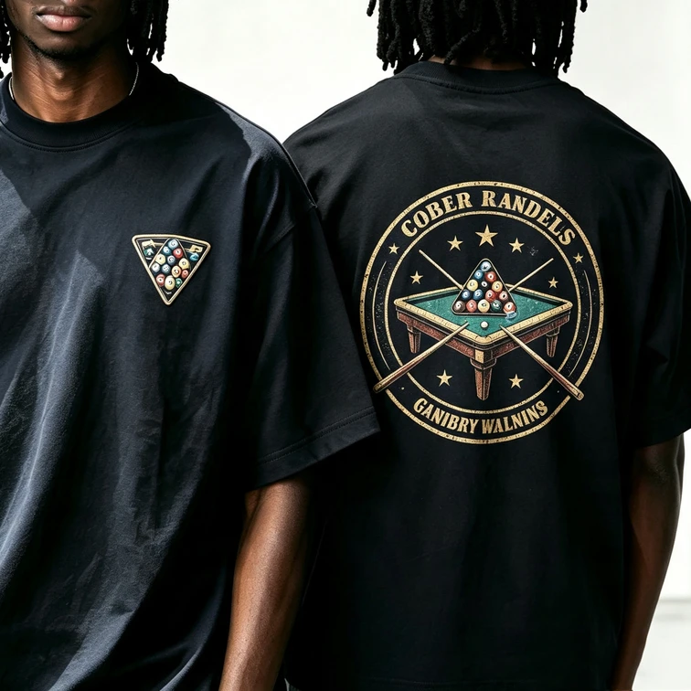 Retro Pool Table T Shirt Vintage Billiards Club Double Sided Graphic Tee Casual Street Fashion Streetwear Trophy Cotton Y2k Top