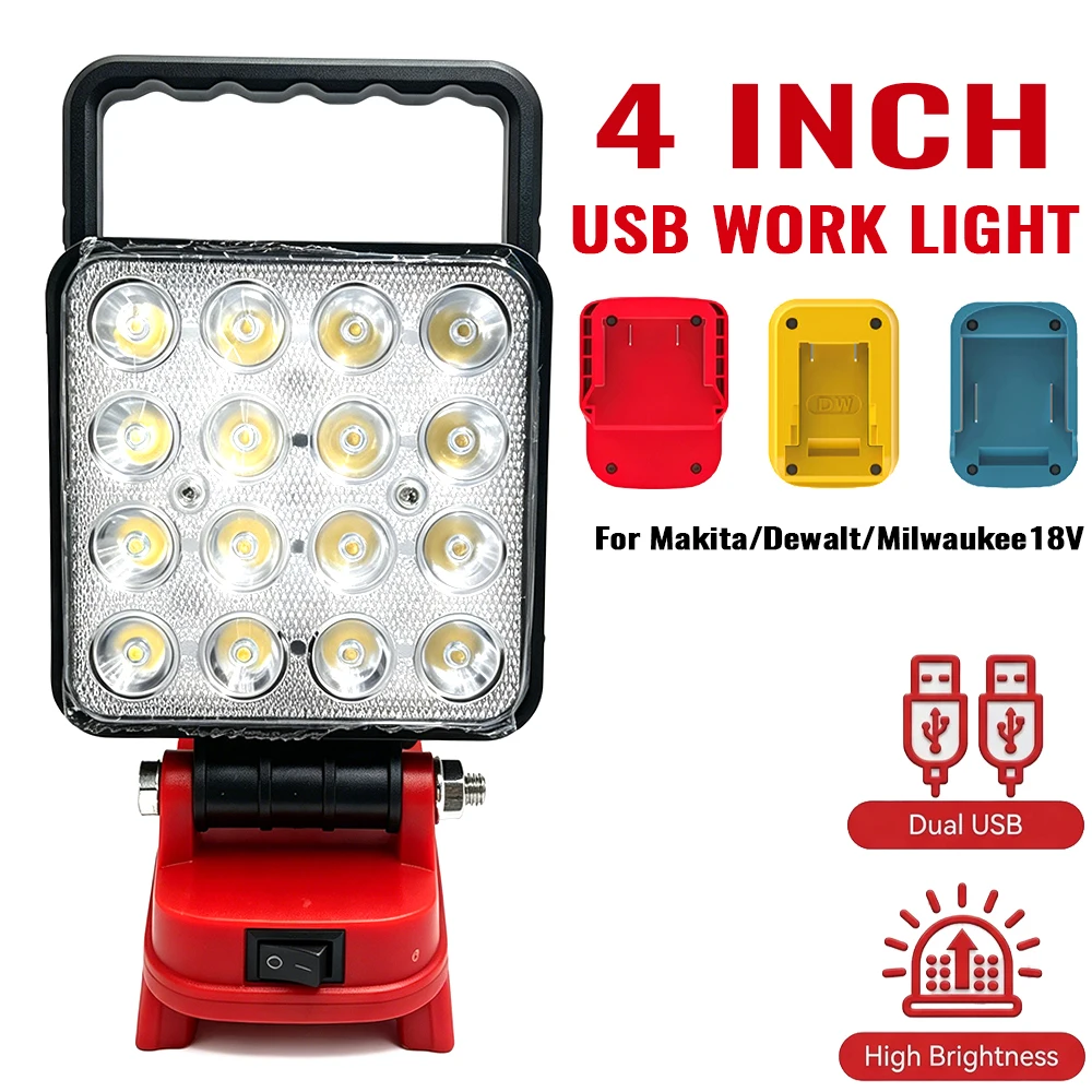 NEUE LED-Arbeitsleuchten für Makita/Milwaukee/Dewalt 18V Li-Ion-Akku, Handlampe, Scheinwerfer, USB-Ladegerät, Elektrowerkzeugteile