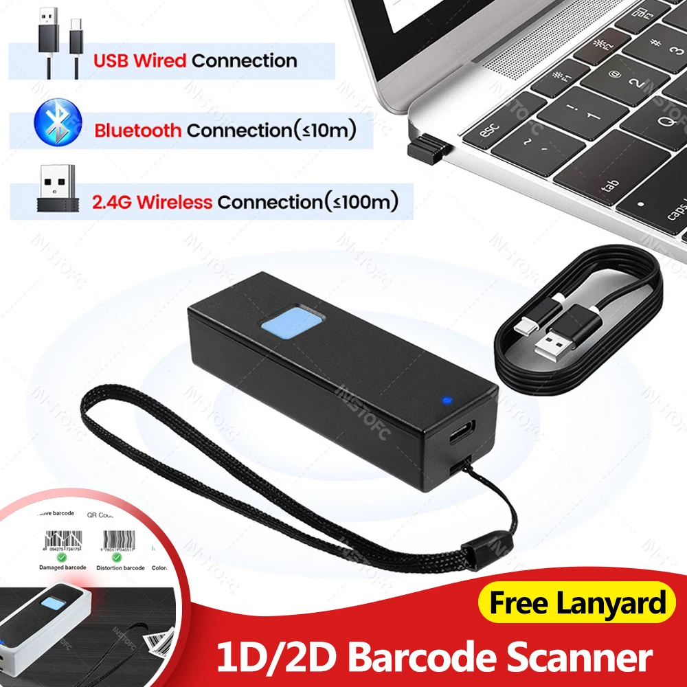 

Mini Pocket Barcode Scanner 1D 2D QR Reader Wireless Bluetooth Instant Upload or Storage Mode Support IOS Android Windows System