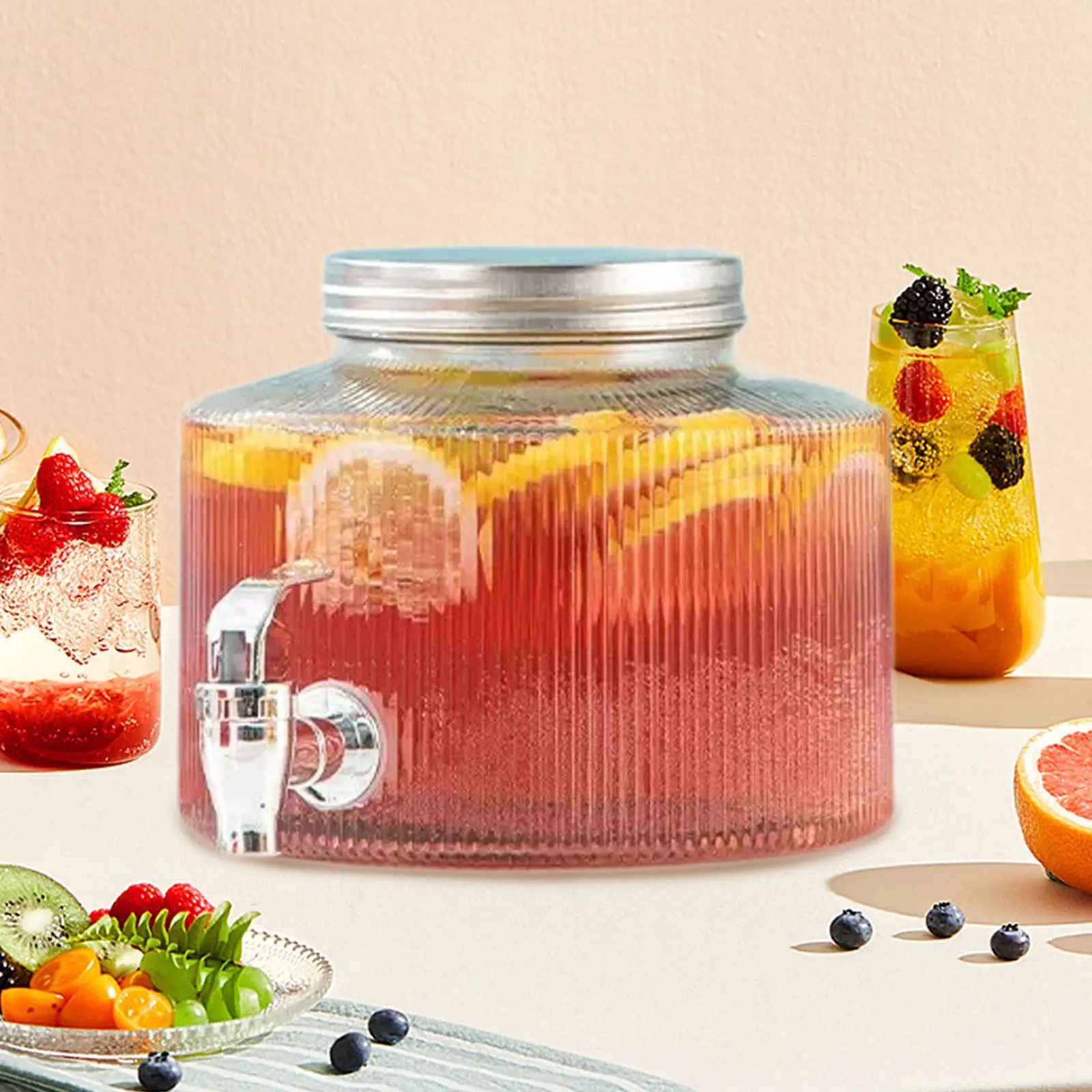 

2.5L Glass Drink Dispenser Lemonade Dispenser Cold Water Jug Juice Water Dispenser for Wedding Household Barbecue Party Picnic
