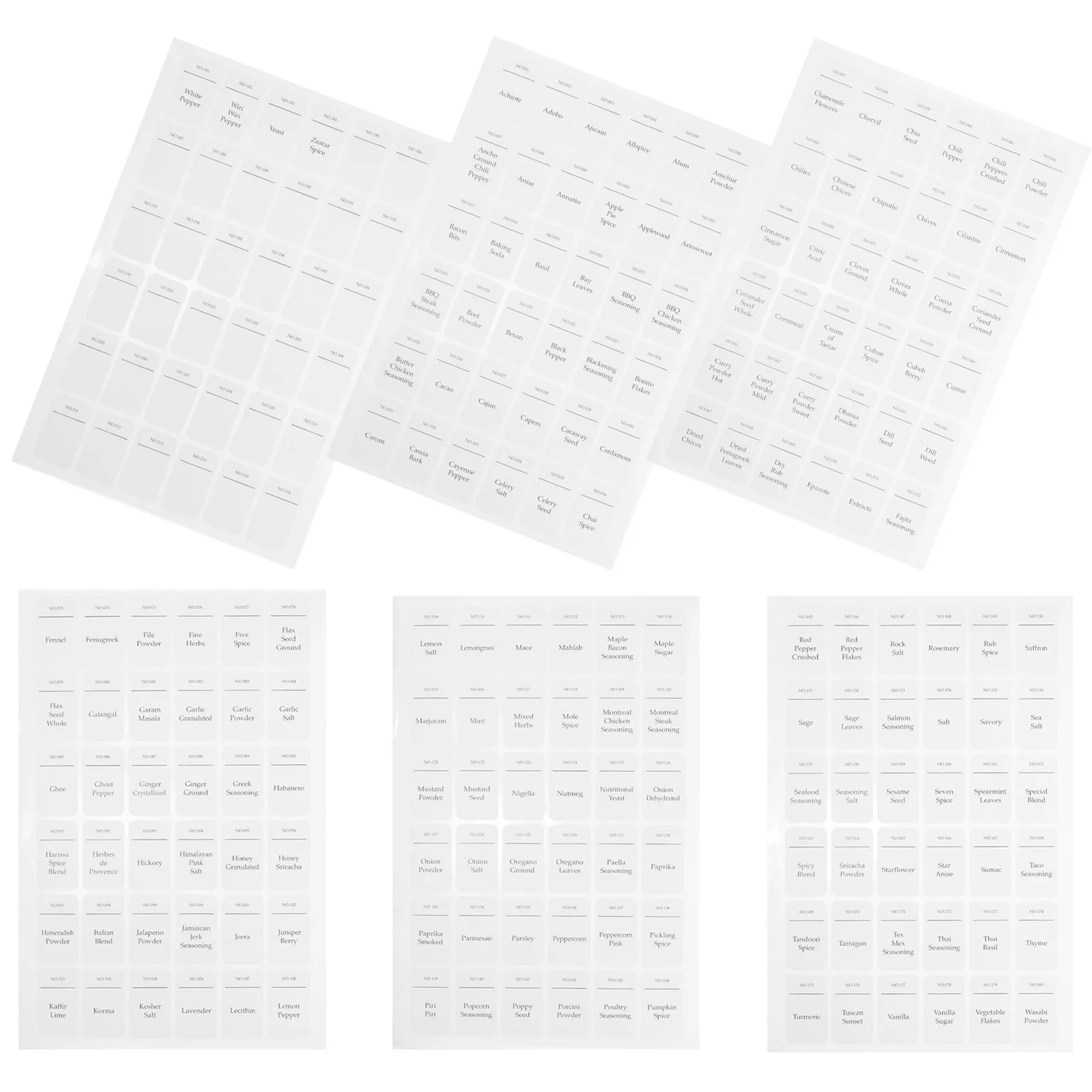 6Sheets Waterproof Oilproof Label Stickers for Spice Bottle Marking Easy Peel Self Adhesive Kitchen Seasoning Jar