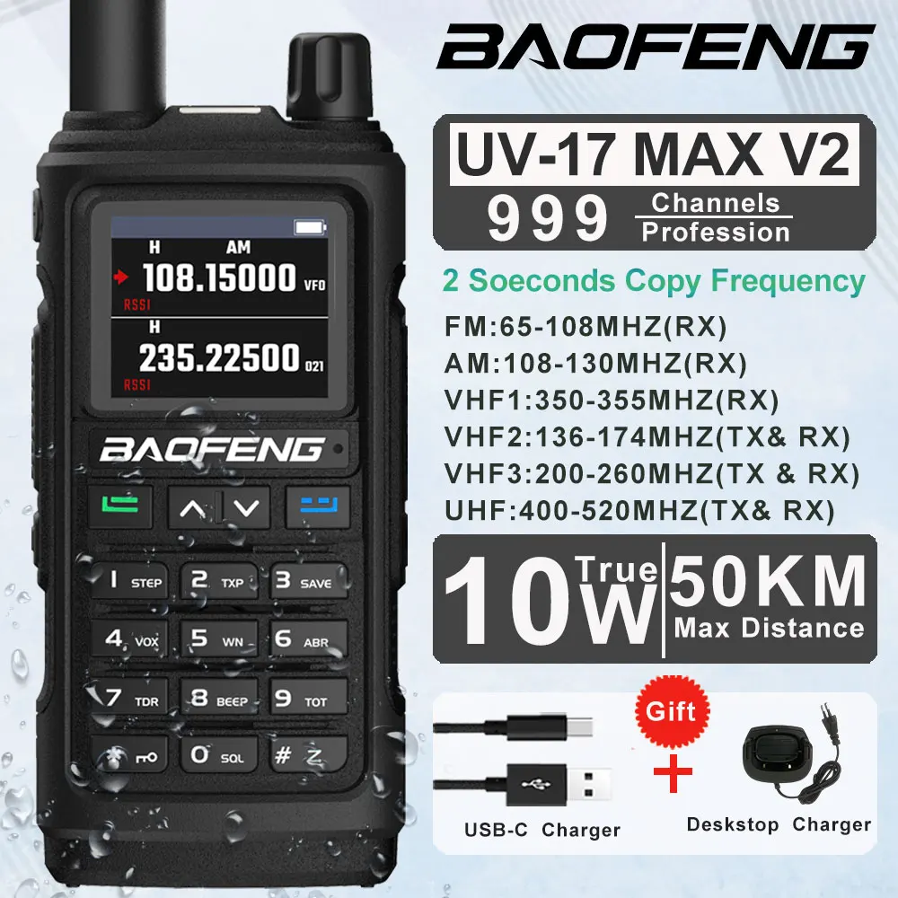 

Baofeng UV17 MAX V2 Рация дальнего действия Портативная любительская радиостанция FM Профессиональная 2-сторонняя радиостанция для охоты с шестью полосами UV17 PRO