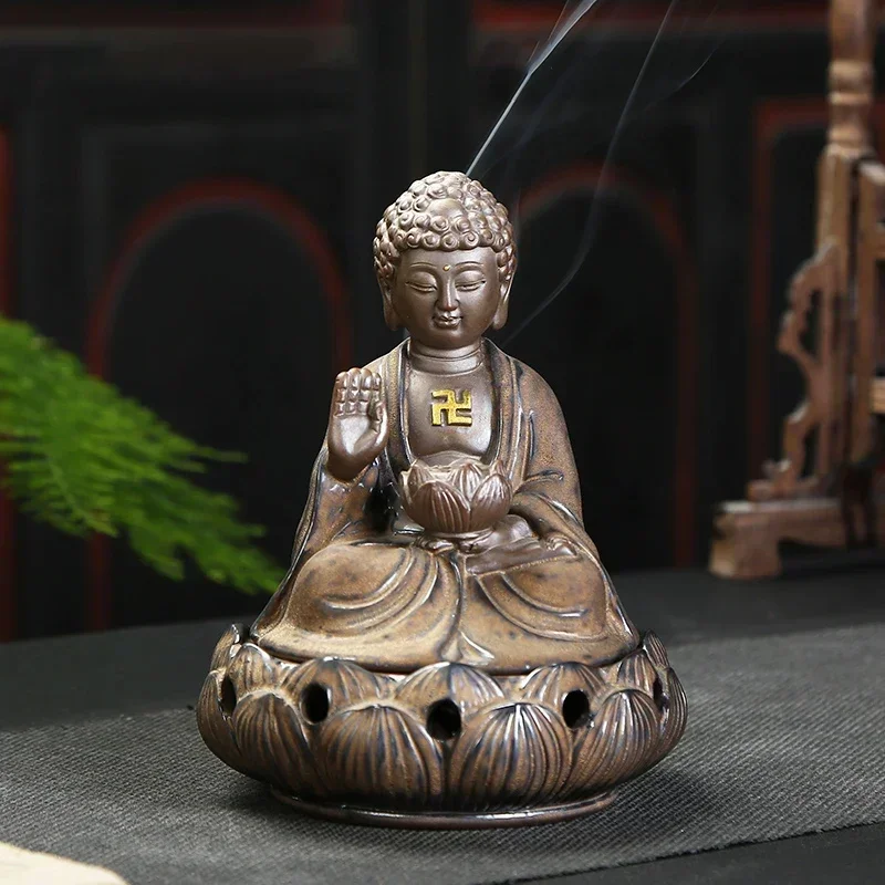 Zen Pan Incense Burner Decoration Ceramic Monk  Figurine Burner Creative Home Decoration Air Purification Buddha Ceramic Statue