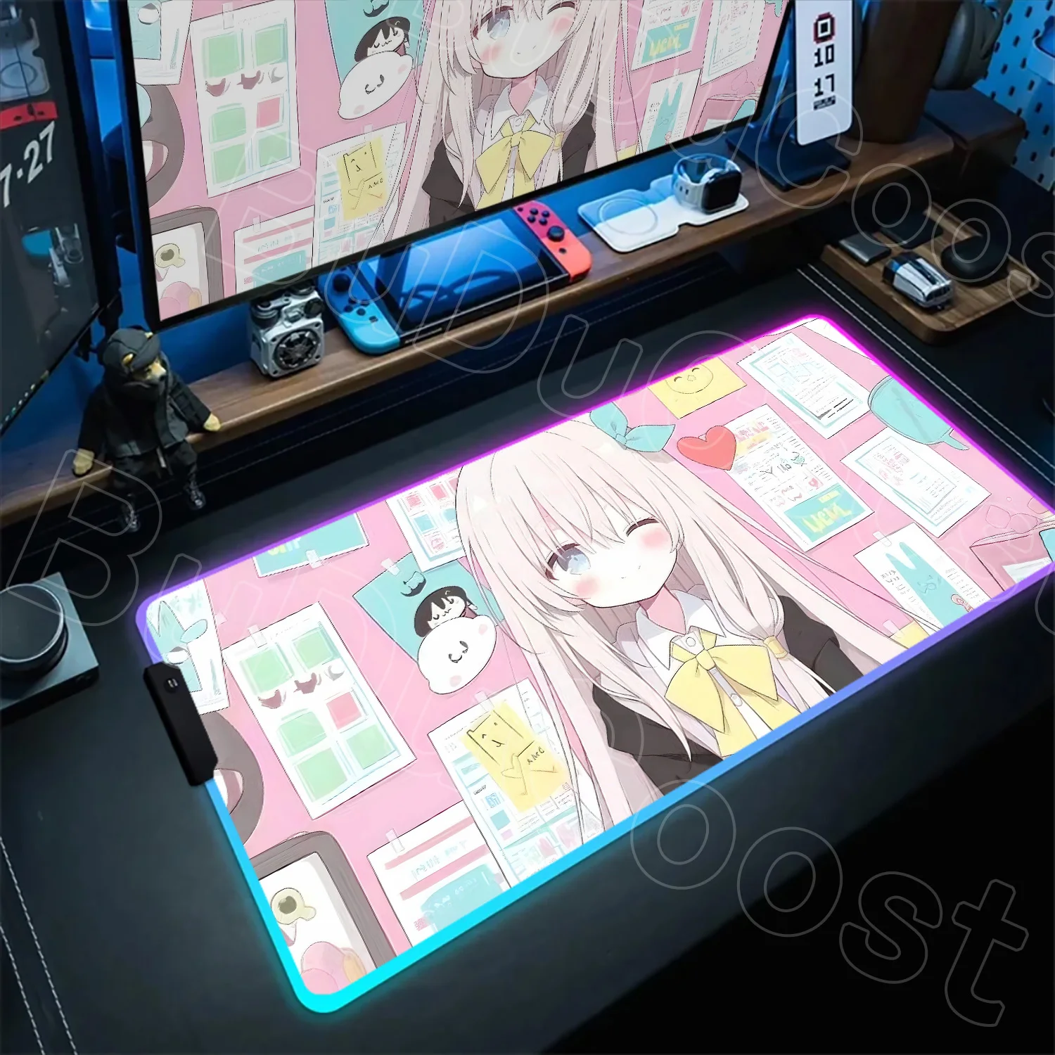 

Милые красивые коврики для мыши в стиле аниме для девочек Elaina, RGB светодиодный нескользящий резиновый коврик для игрового стола, большой размер, коврик для клавиатуры ноутбука, ПК, Kawaii Playmat