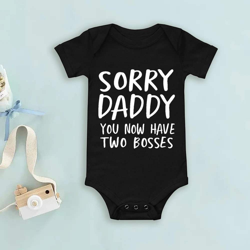 Lässig Mädchen Junge Bodysuit sorry Papa Sie haben jetzt zwei Bosse Brief Baby Stram pler Kurzarm Neugeborenen Overall Baby beste Geschenk