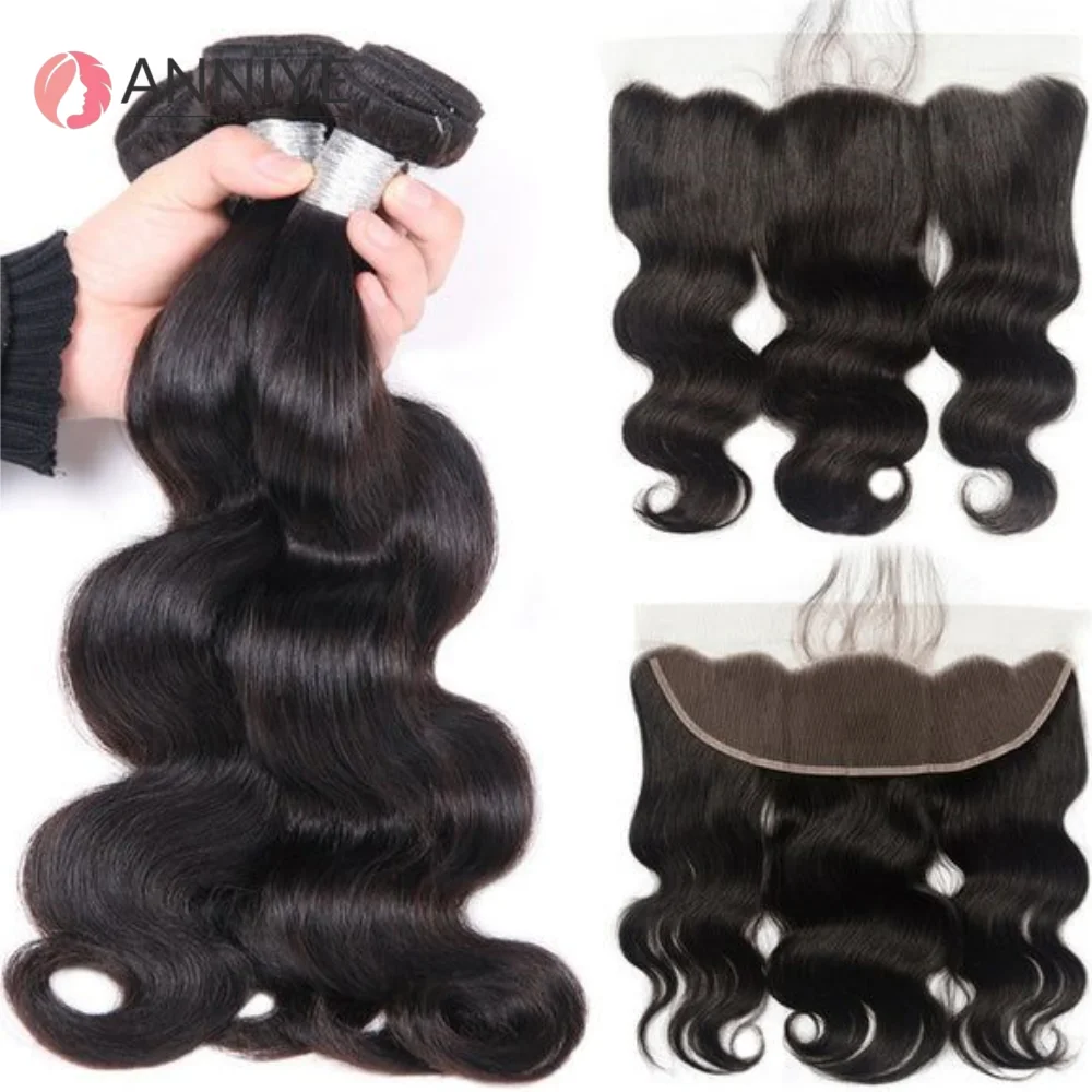

Body Wave 3 Bundles With 13x4 Lace Frontal Remy Human Hair Weave Natural Color Hair For Black Women 3 Bundles With 4x4 Closure