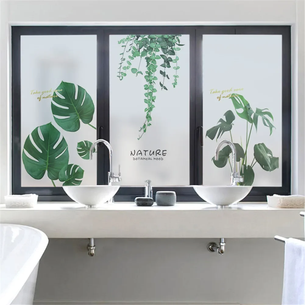 Tropical Plants  Window Film Privacy Glass Sticker UV Blocking Heat Control Window Tint Window Sticker